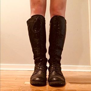AKIRA lace up knee high combat boots